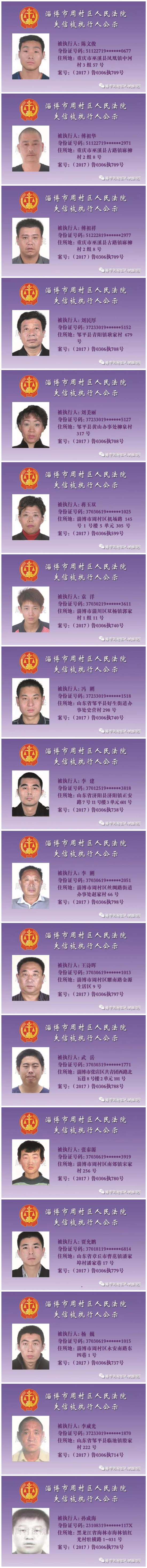 周村法院公布失信被执行人名单 17名“老赖”上榜（附名单） 综合 第1张